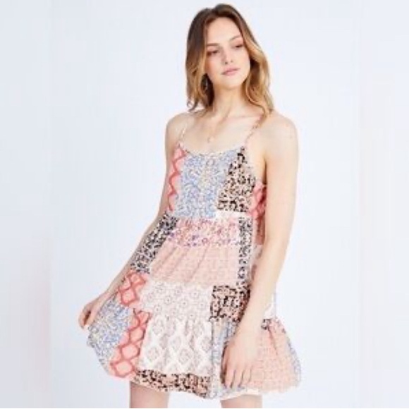 Altar’d State Out To Brunch Dress Women's Size XS Boho Patchwork Spaghetti Strap - Picture 7 of 10
